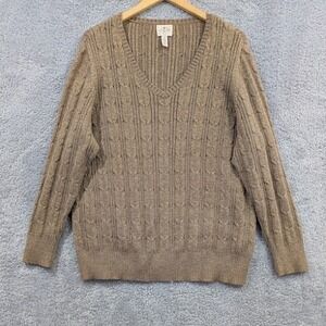 St Johns Bay Women Size 2X Cable Knit Sweater Brown Tan Metallic V Neck Pullover